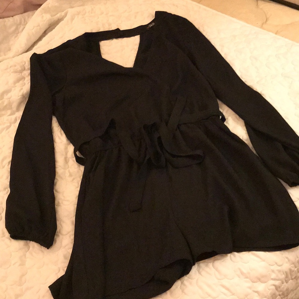 Black long sleeve romper with pockets